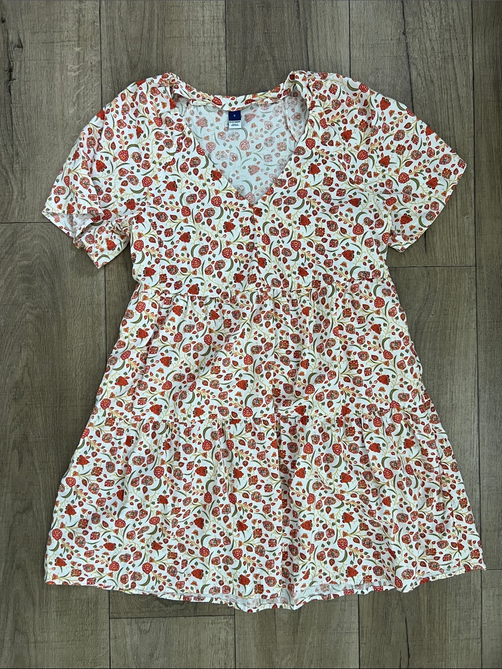 Old Navy White Dress with Red Floral Print